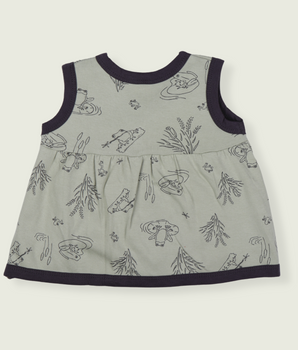 Babies Printed Green Sleeveless Cotton Jabla