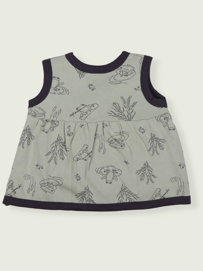 Babies Printed Green Sleeveless Cotton Jabla