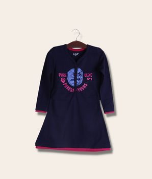 Kids Navy Full sleeve Abstract, Printed Cotton Lycra T-Shirt