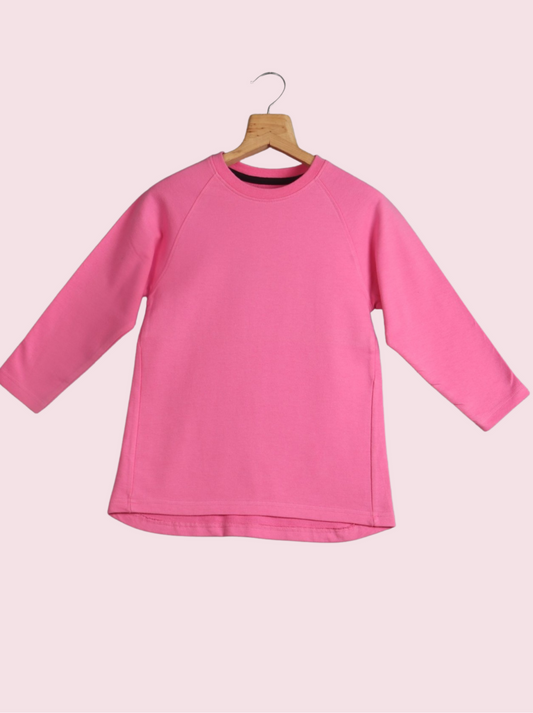 Kids Pink Full sleeve Solid Cotton jersey knit T-Shirt