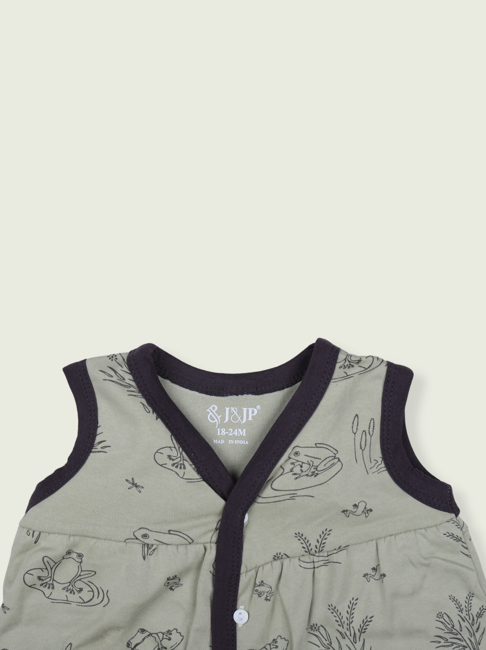 Babies Printed Green Sleeveless Cotton Jabla