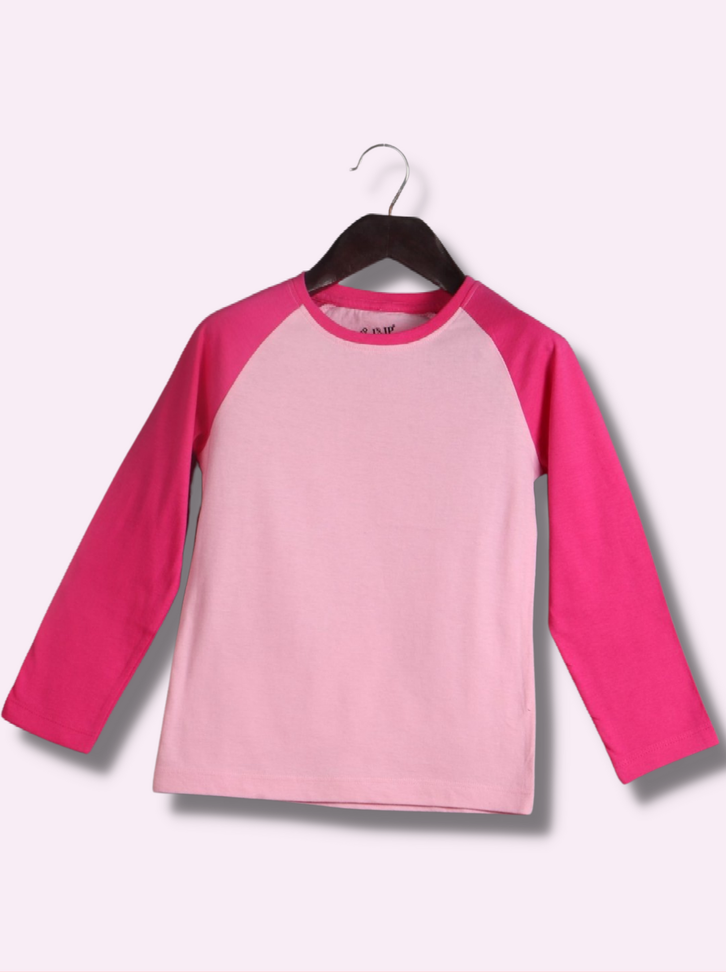 Kids Pink Raglan sleeves Solid Cotton jersey knit T-Shirt