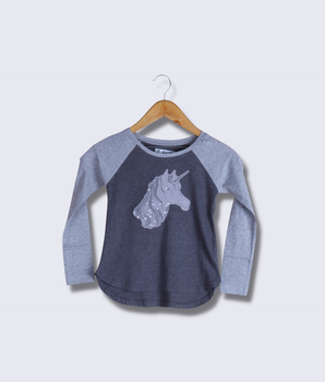 Kids Grey Full sleeve, Raglan Sleeve  Embroidered Melange Jersey T-Shirt