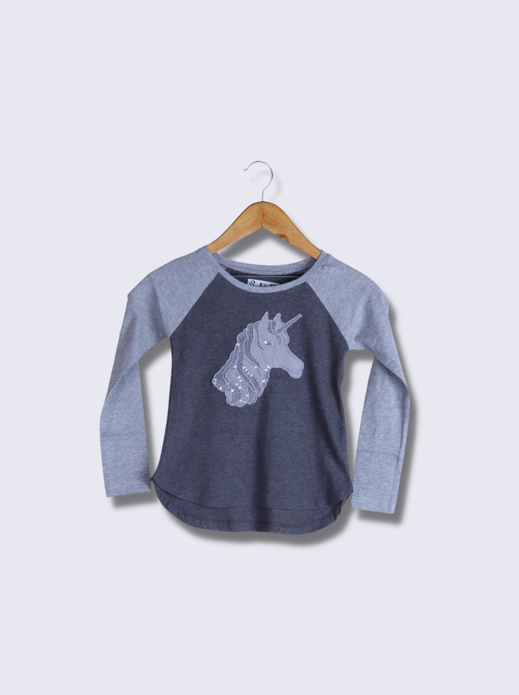 Kids Grey Full sleeve, Raglan Sleeve Embroidered Melange Jersey T-Shirt