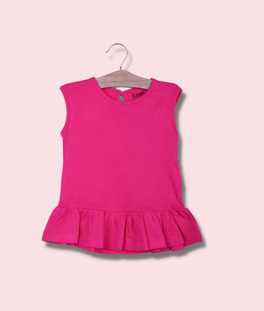 Kids Pink Sleeveless Solid Cotton jersey knit, Single Jersey T-Shirt