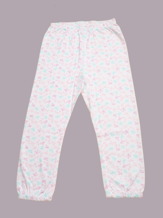 Kids White Cotton jersey knit Floral Print Pant