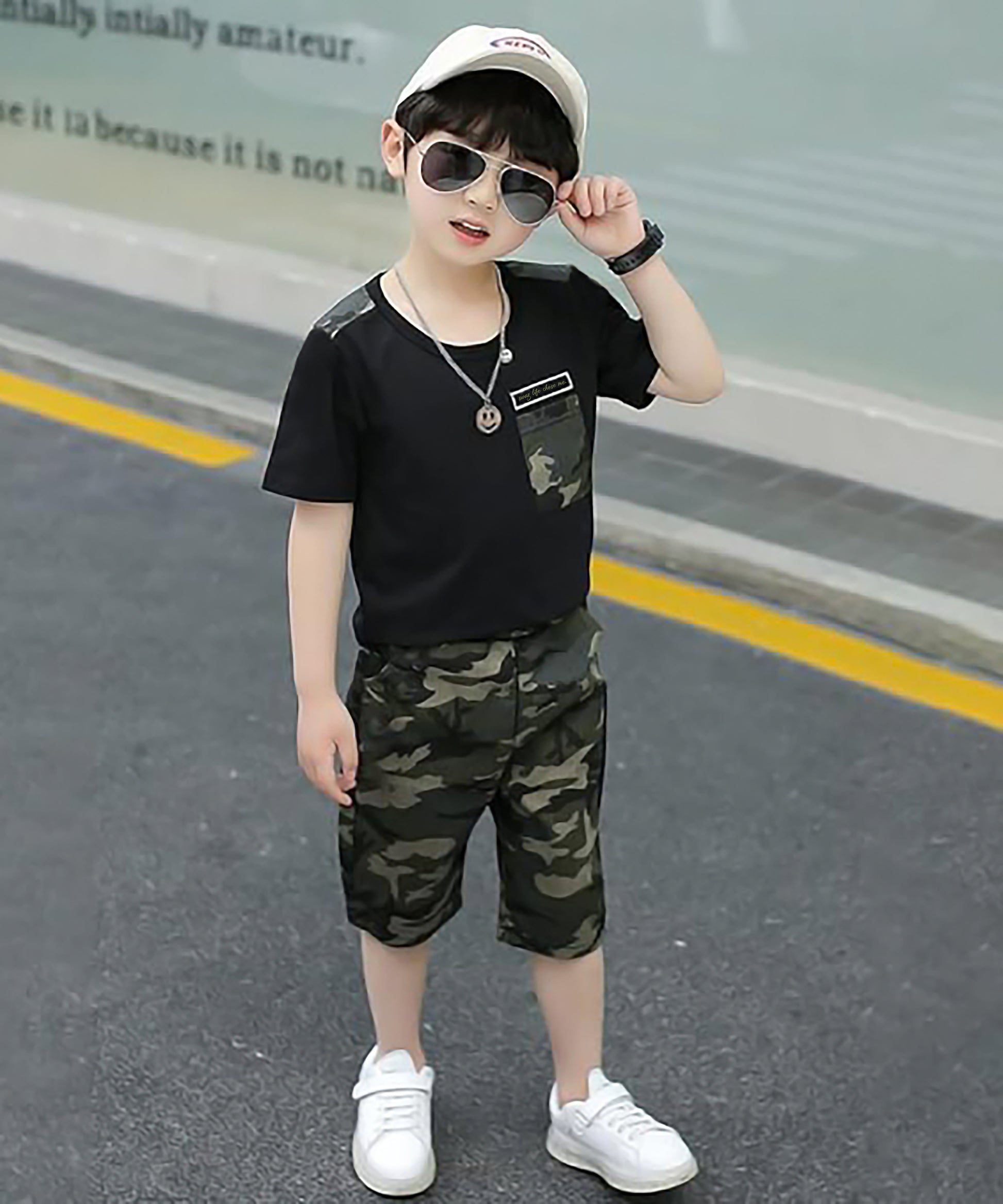 J&JP Kids Boys Camouflage T-shirt and Shorts Set