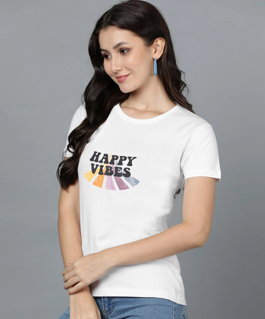 Women happy vibes white tshirt