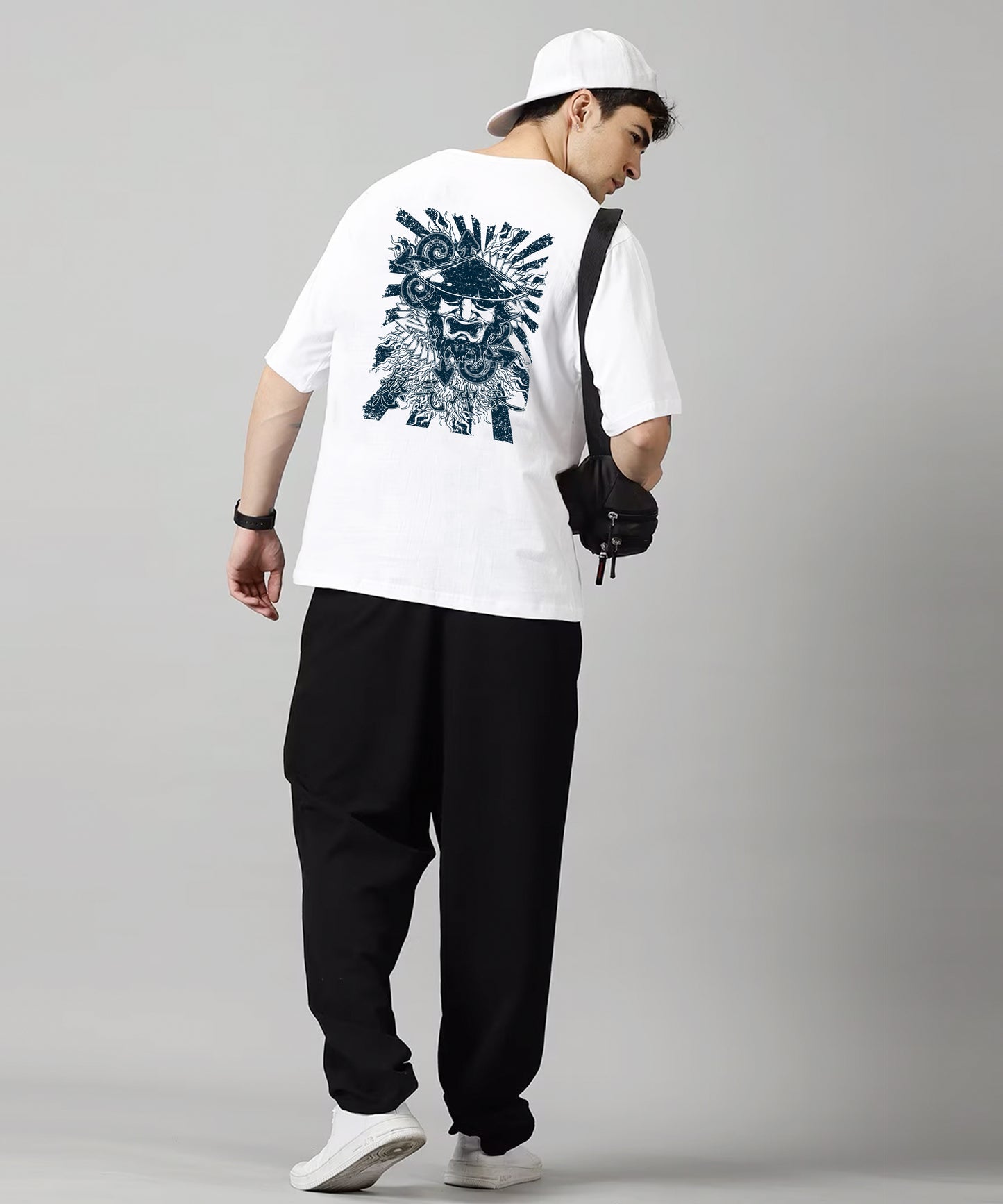 J&JP Men Oversized Back Printed T-shirt - White