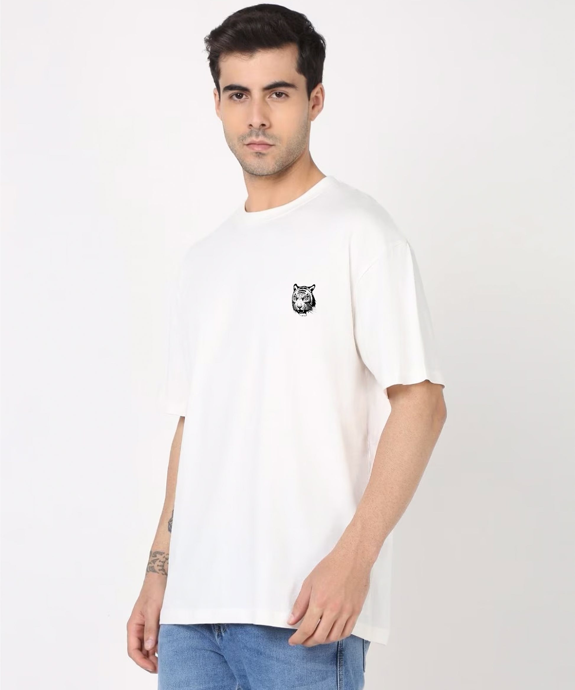 J&JP Men Oversized Back Printed T-shirt - White