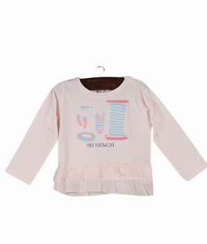 Kids Pink Full sleeve Lace, Solid Cotton jersey knit T-Shirt