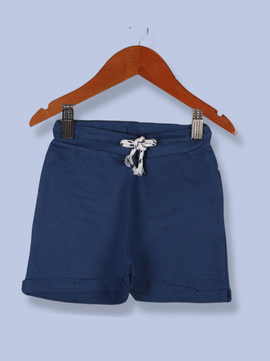 Kids Blue Fleece, Melange Loopknit Solid Shorts