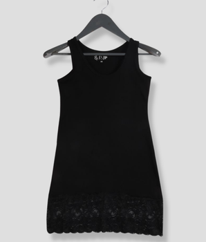 Women Black Sleeveless Lace Cotton  T-Shirt