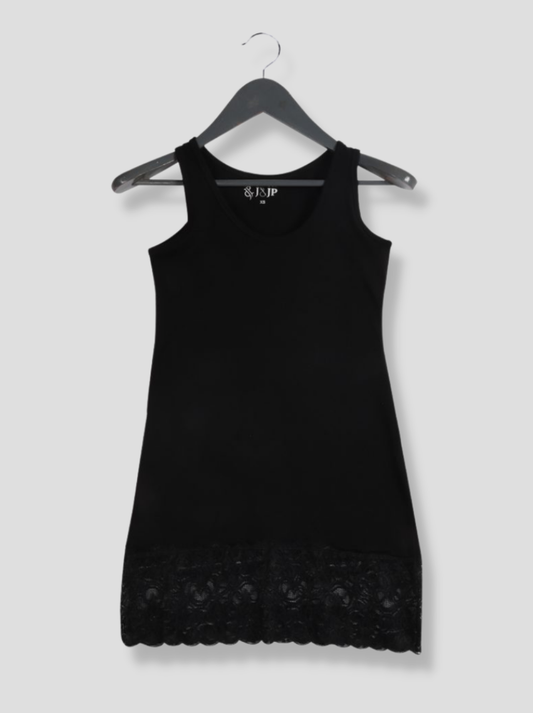 Women Black Sleeveless Lace Cotton T-Shirt