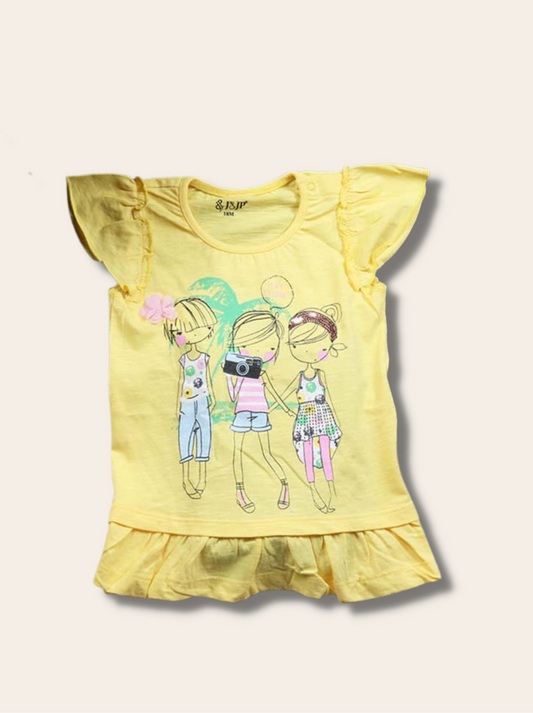 Kids Yellow Printed Cotton slub jersey T-Shirt