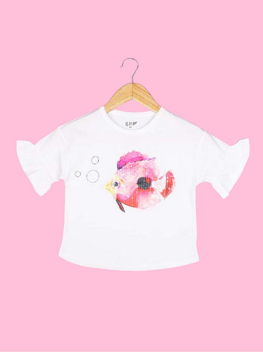 Kids White Half sleeve Printed Cotton jersey knit T-Shirt