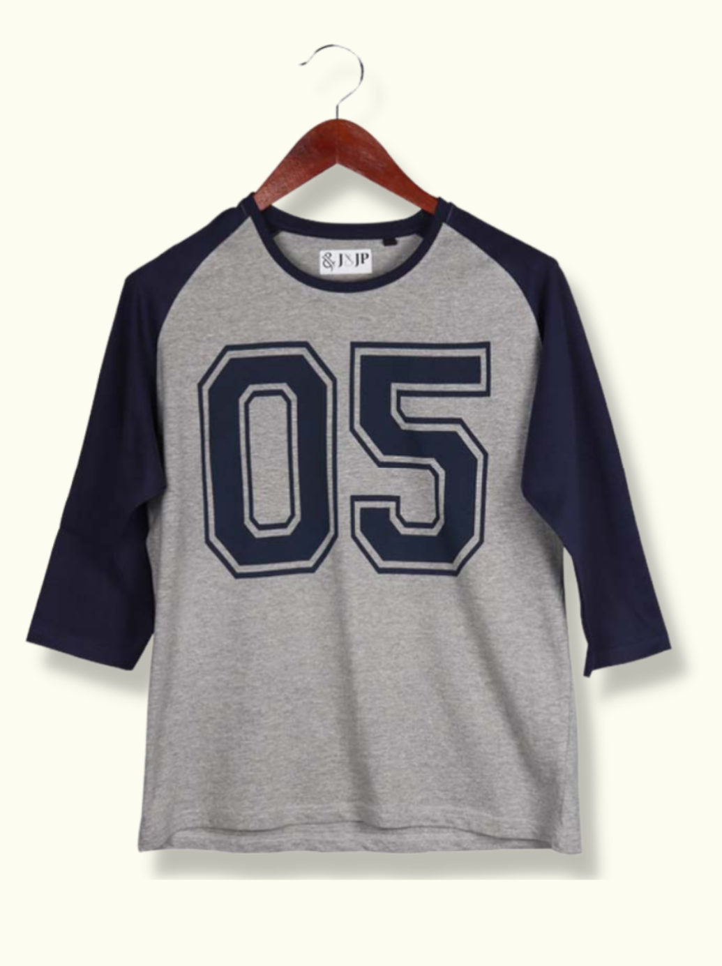 Mens Grey Raglan Sleeve Printed Single Jersey T-shirt