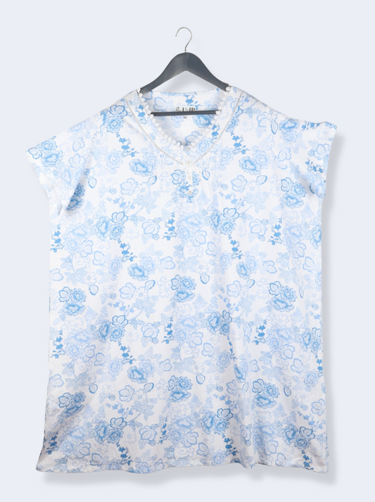 Women Blue Half sleeve Floral Print, Printed Single Jersey Dress