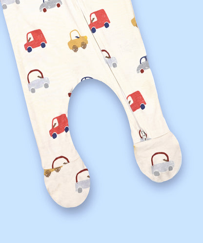 Babies Unisex Footed Romper-Vehicles