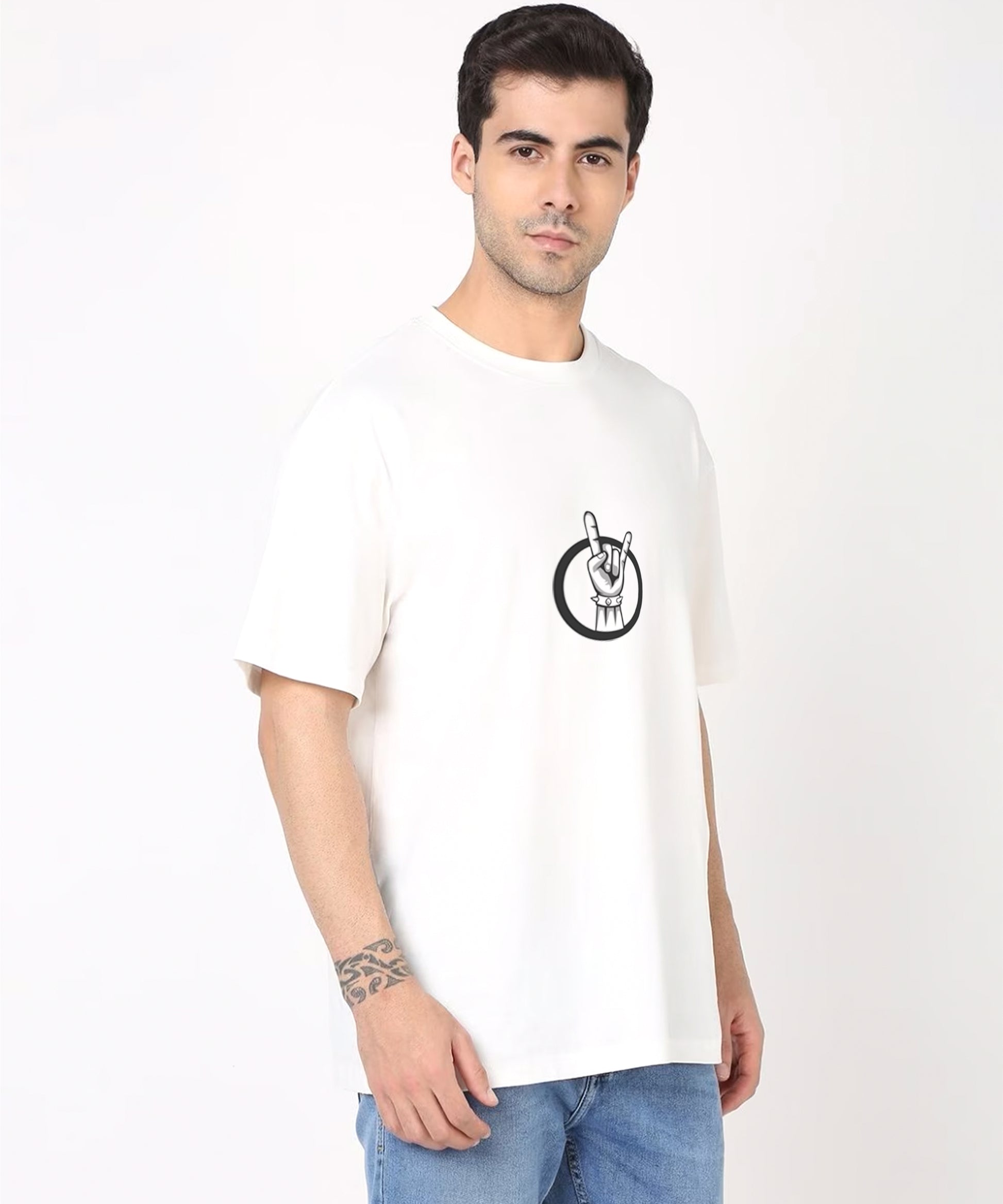 J&JP Men Oversized Back Printed T-shirt - White