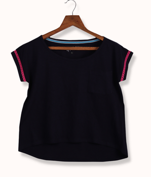 Women Navy Blue Half sleeve Horizontal Stripes Cotton  T-Shirt