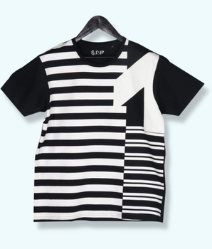 Mens Black Half sleeve Horizontal Stripes Single Jersey T-shirt