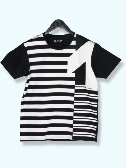 Mens Black Half sleeve Horizontal Stripes Single Jersey T-shirt