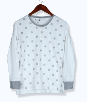 Women Grey Full sleeve Polka Print Cotton  T-Shirt