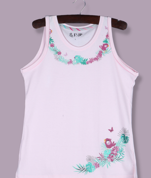 Women Pink Sleeveless Printed Cotton jersey knit T-Shirt