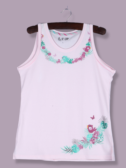 Women Pink Sleeveless Printed Cotton jersey knit T-Shirt