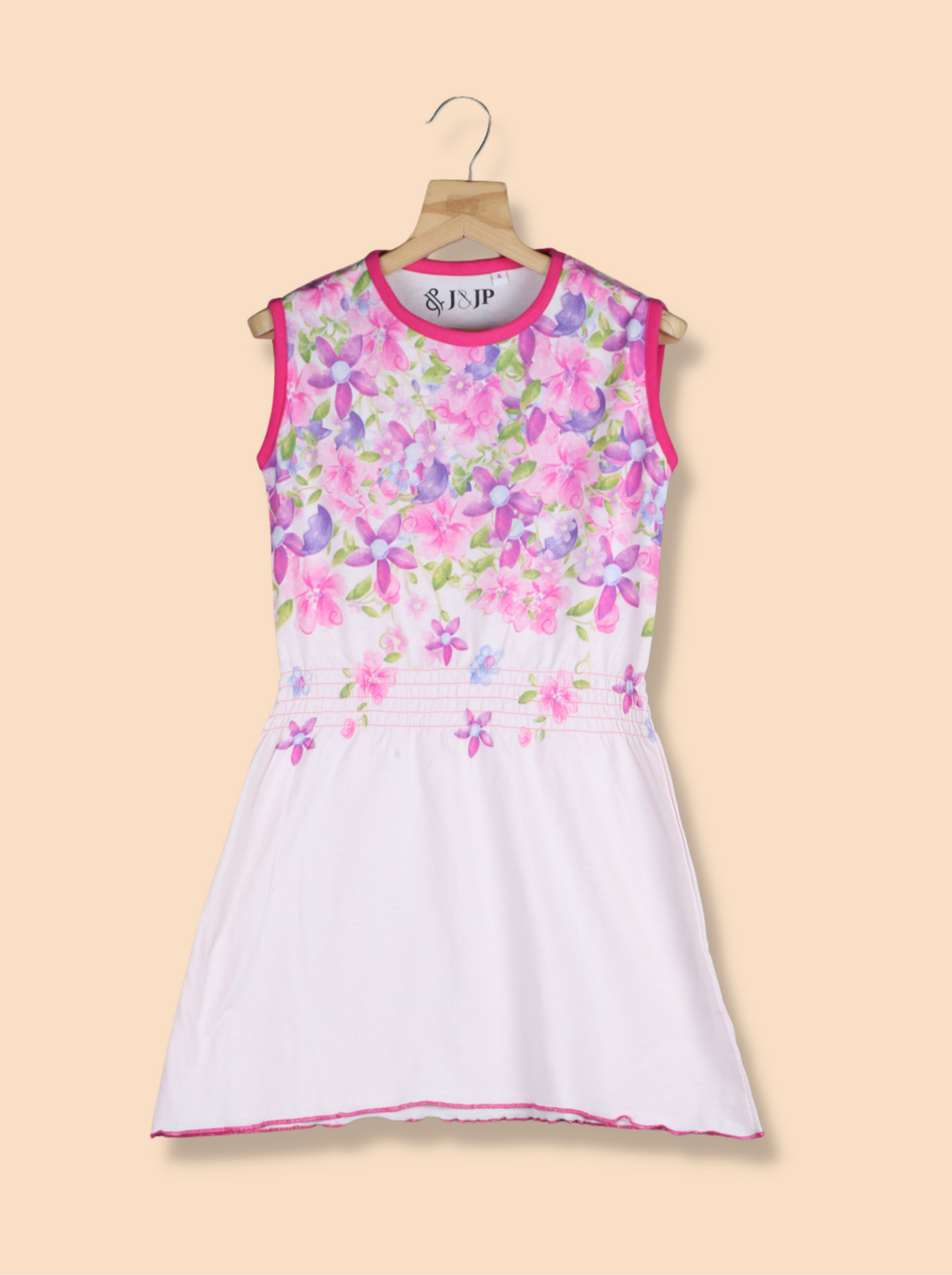 Kids Pink Sleeveless Floral Print Cotton jersey knit T-Shirt