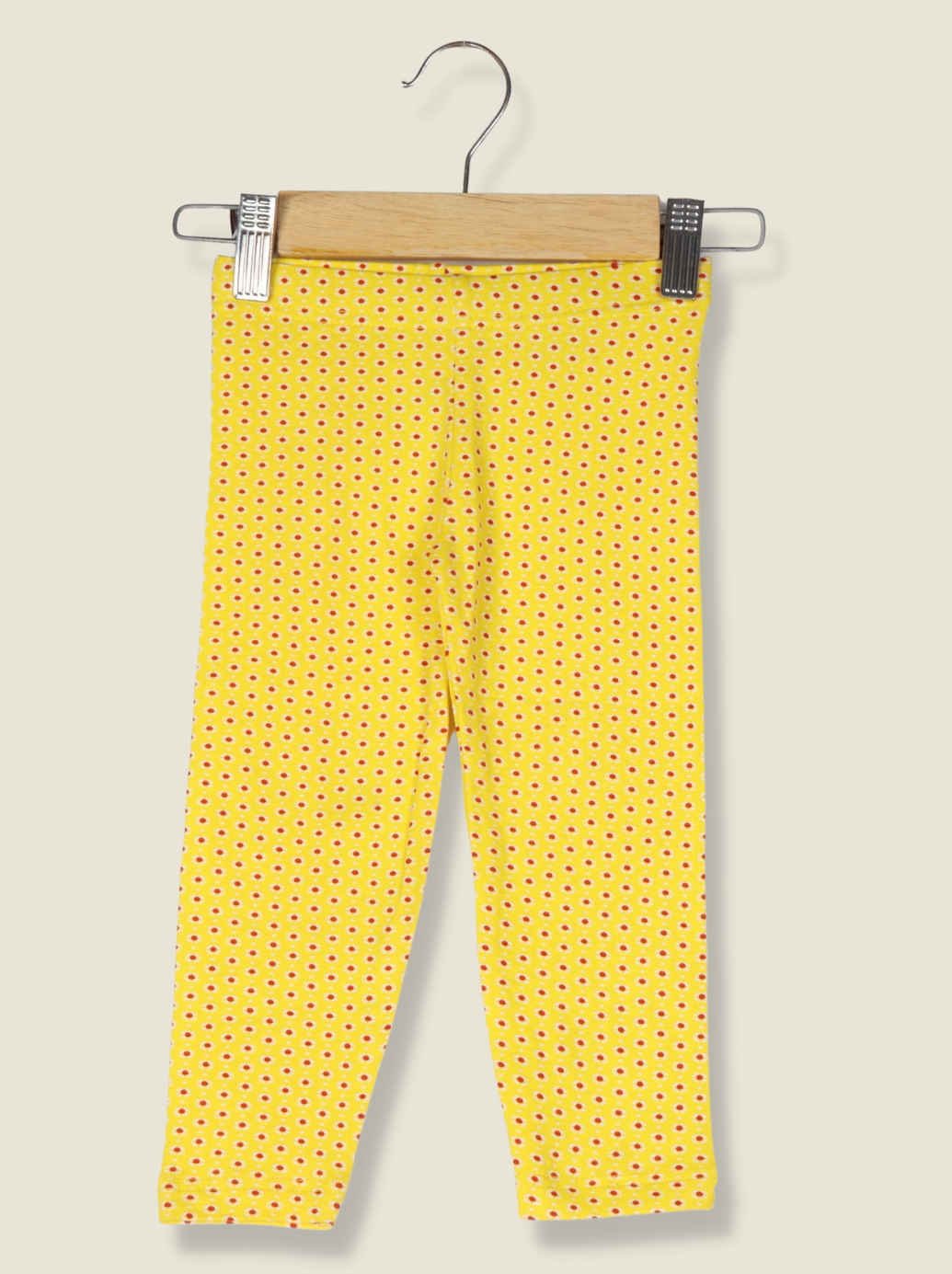 Kids Yellow Cotton Lycra Polka Print Pant