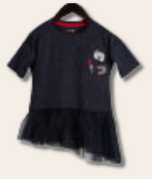 Kids Navy Short Sleeve Embroidered Cotton Lurex T-Shirt