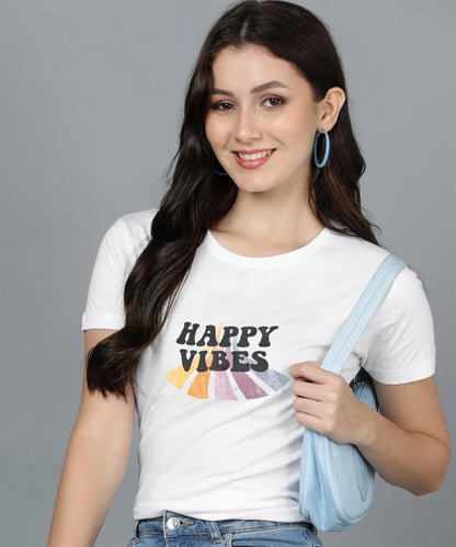 Women happy vibes white tshirt