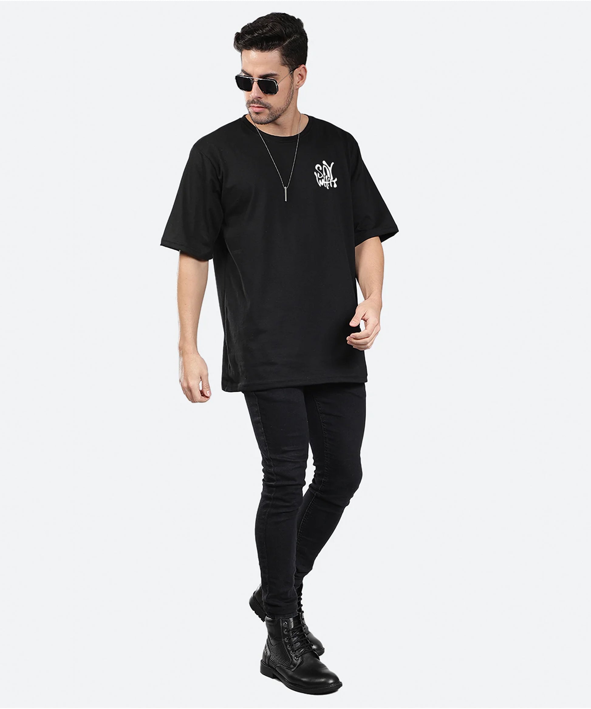 J&JP Men Oversized Back Printed T-shirt - Black