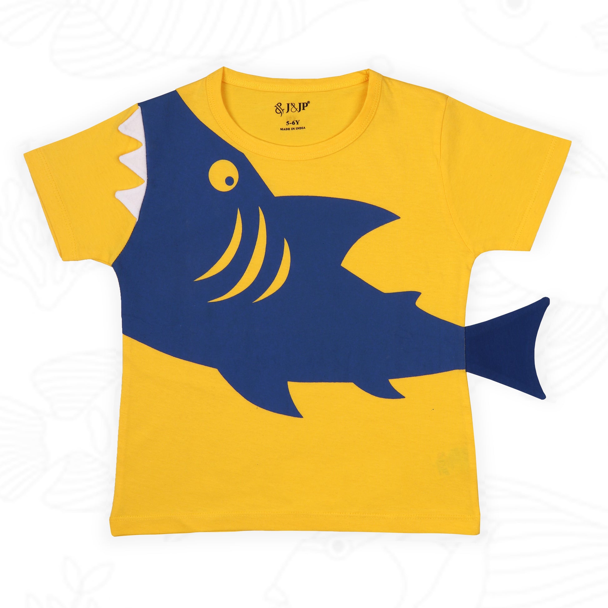 Kids-unisex shark themed yellow tshirt