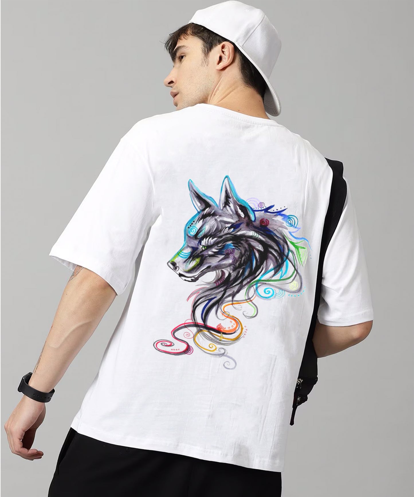 J&JP Men Oversized Back Printed T-shirt - White