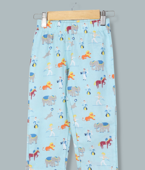 Kids Blue Woven Cotton Animal Print Pant