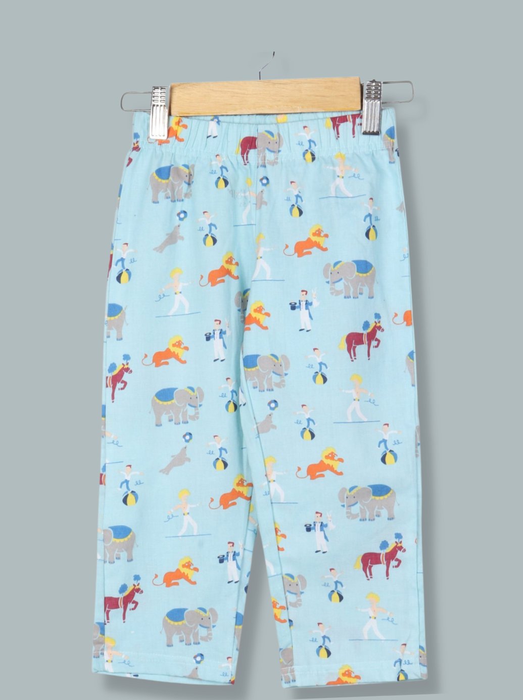 Kids Blue Woven Cotton Animal Print Pant