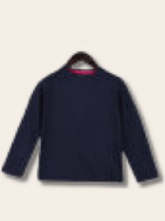 Kids Navy Full sleeve Solid Cotton jersey knit T-Shirt