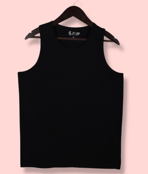 Mens Black Sleeveless Solid Cotton jersey knit, Single Jersey T-shirt