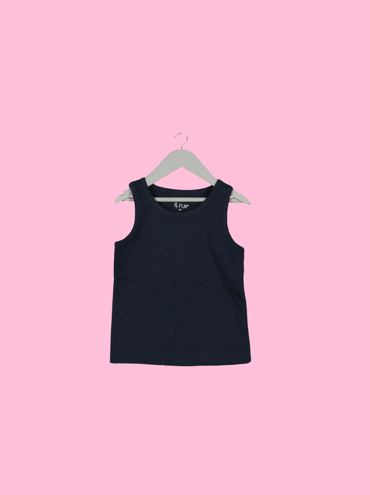 Kids Navy Sleeveless Solid Cotton Lycra T-Shirt