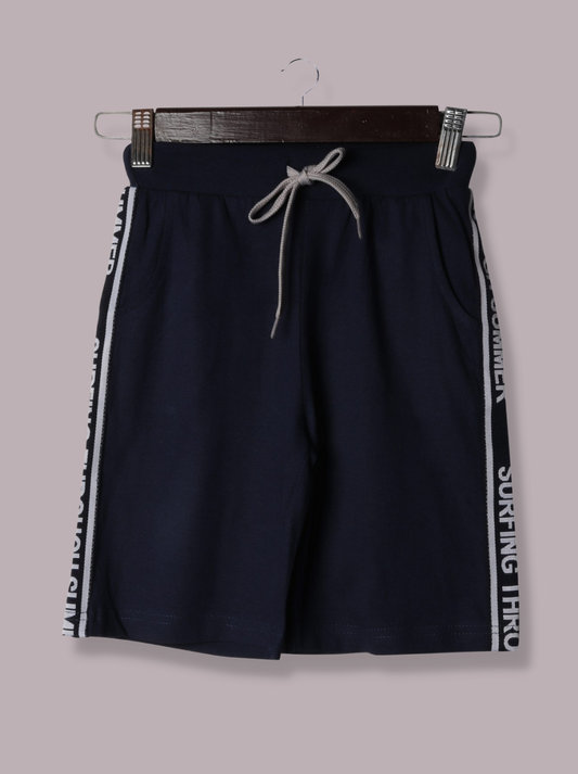 Kids Navy Cotton Lycra Solid Shorts