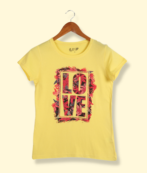 Women Yellow Half sleeve Printed Cotton jersey knit T-Shirt