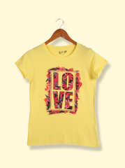 Women Yellow Half sleeve Printed Cotton jersey knit T-Shirt