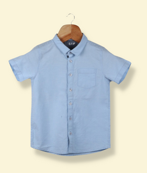 Boys Regular Fit Cotton Half Sleeves Solid Shirt - Sky Blue