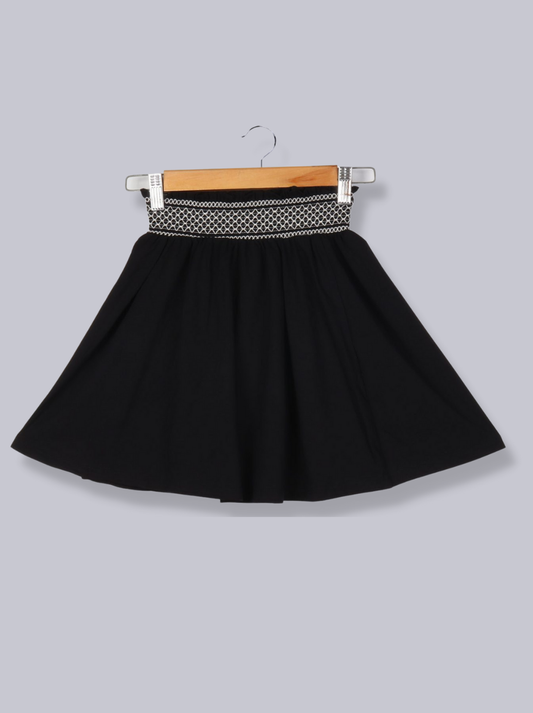 Kids Black cotton spandex knit Solid Skirt