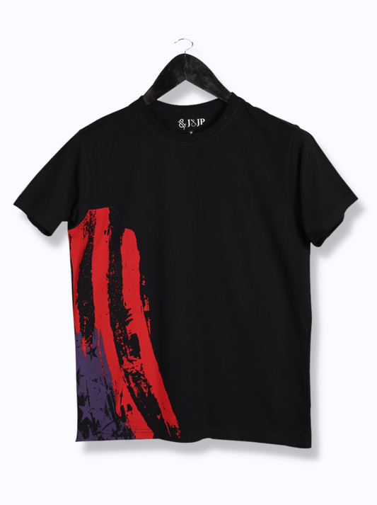 Mens Black Half sleeve Printed Single Jersey T-shirt