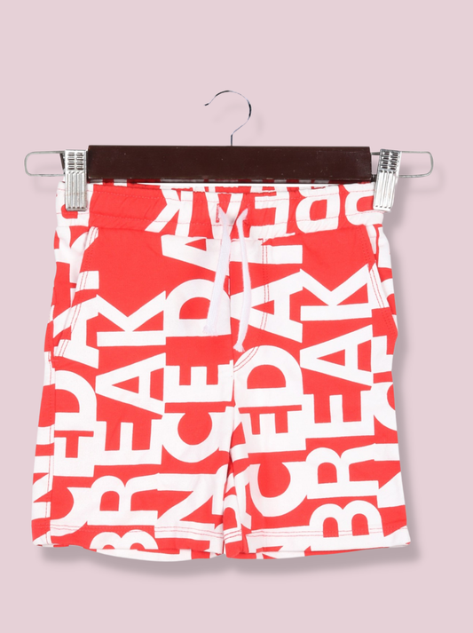 Kids Red French Terry, French terry printed Printed Shorts