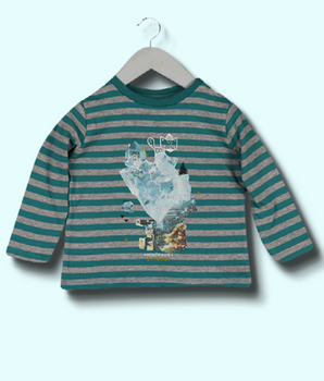 Kids Green Full sleeve Striped Cotton jersey knit T-Shirt